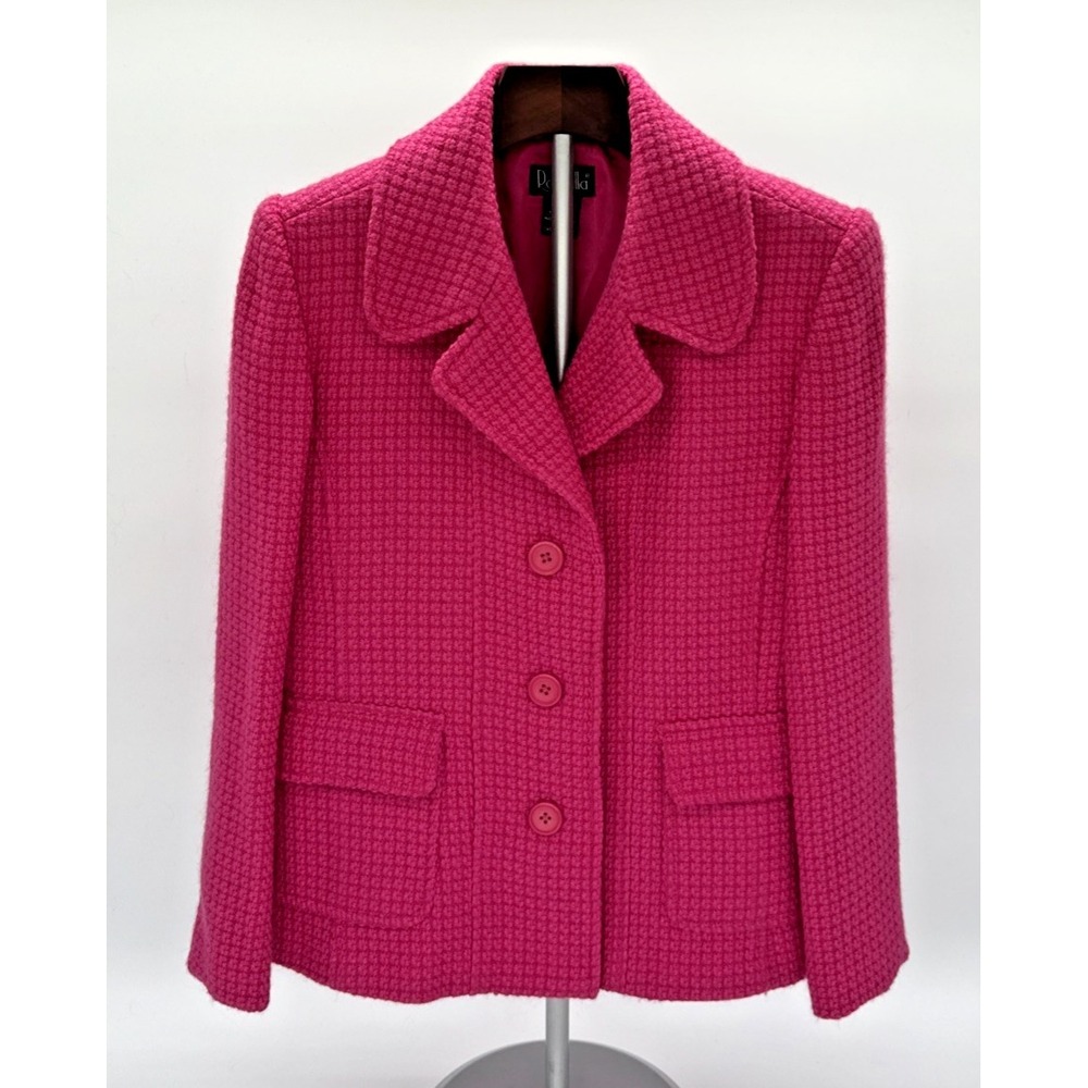 Vintage RAFAELLA Hot Pink Blazer Nubby Wool‎ Fitted Jacket Women's Sz 10 Barbie